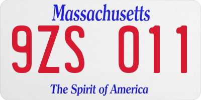 MA license plate 9ZS011