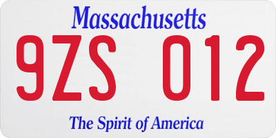 MA license plate 9ZS012