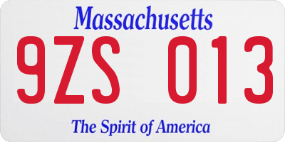 MA license plate 9ZS013