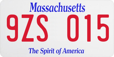 MA license plate 9ZS015