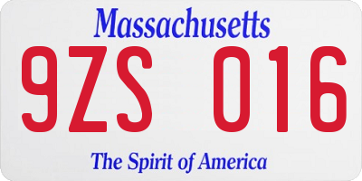 MA license plate 9ZS016