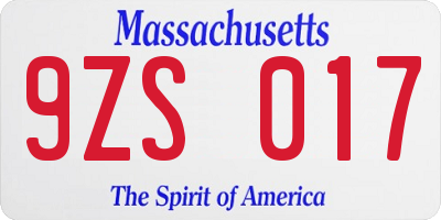 MA license plate 9ZS017