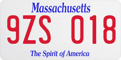 MA license plate 9ZS018