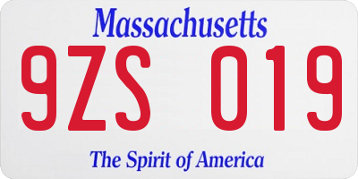 MA license plate 9ZS019