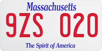 MA license plate 9ZS020