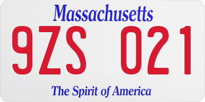 MA license plate 9ZS021