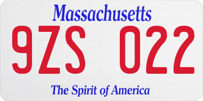 MA license plate 9ZS022