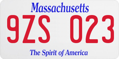 MA license plate 9ZS023