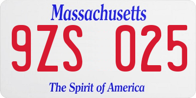 MA license plate 9ZS025