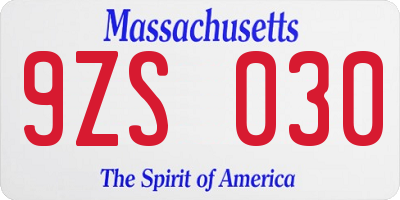 MA license plate 9ZS030