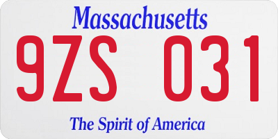 MA license plate 9ZS031