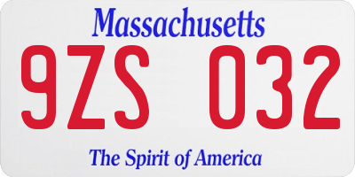 MA license plate 9ZS032