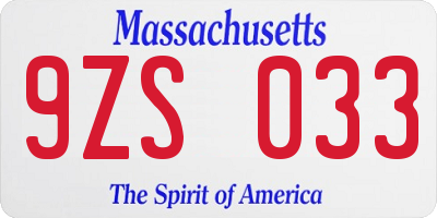 MA license plate 9ZS033