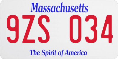 MA license plate 9ZS034