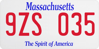 MA license plate 9ZS035