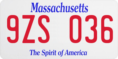 MA license plate 9ZS036