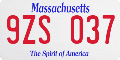 MA license plate 9ZS037