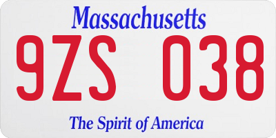 MA license plate 9ZS038