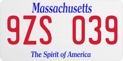 MA license plate 9ZS039