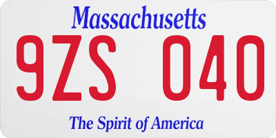 MA license plate 9ZS040