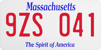 MA license plate 9ZS041