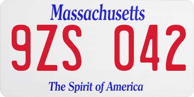 MA license plate 9ZS042