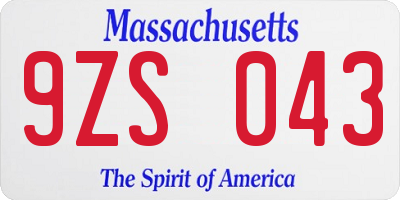 MA license plate 9ZS043