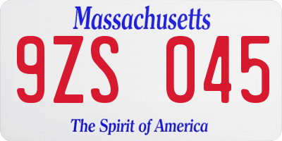 MA license plate 9ZS045