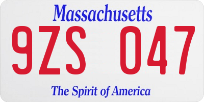 MA license plate 9ZS047
