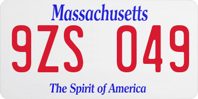 MA license plate 9ZS049