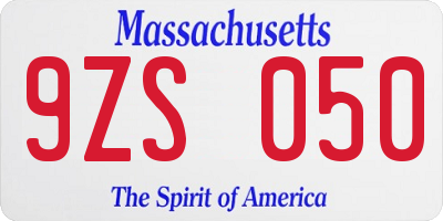 MA license plate 9ZS050