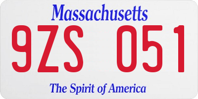 MA license plate 9ZS051