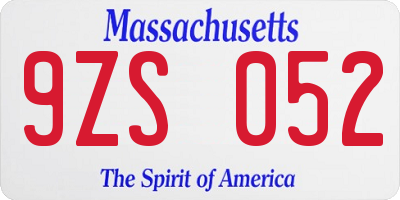 MA license plate 9ZS052