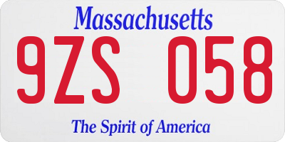 MA license plate 9ZS058