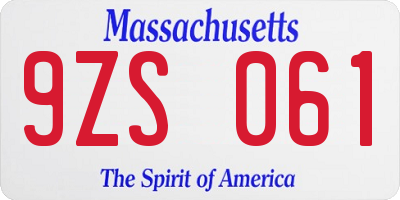 MA license plate 9ZS061