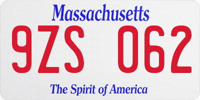 MA license plate 9ZS062