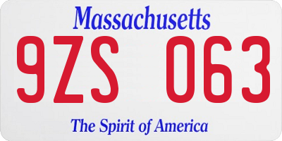 MA license plate 9ZS063