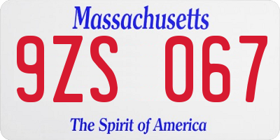 MA license plate 9ZS067