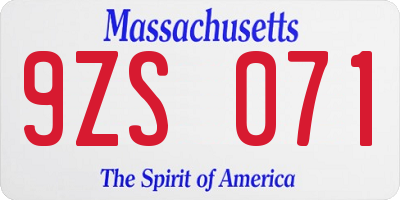 MA license plate 9ZS071