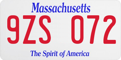 MA license plate 9ZS072