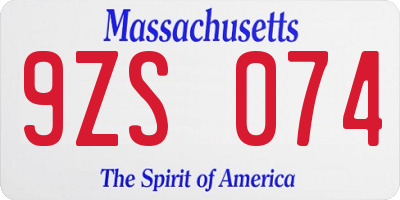 MA license plate 9ZS074