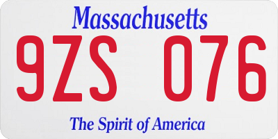 MA license plate 9ZS076