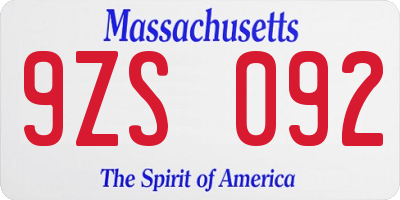 MA license plate 9ZS092