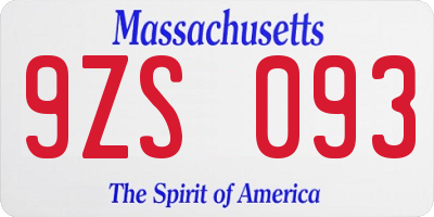 MA license plate 9ZS093