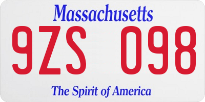 MA license plate 9ZS098