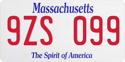 MA license plate 9ZS099