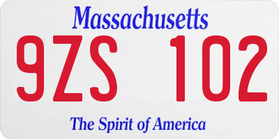 MA license plate 9ZS102