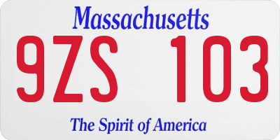 MA license plate 9ZS103
