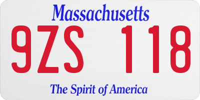 MA license plate 9ZS118