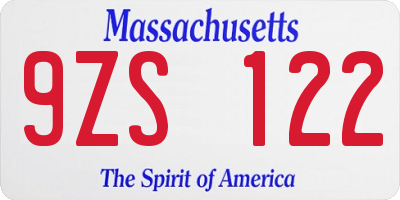 MA license plate 9ZS122